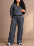 Women Half Zip Sweatsuit Set Wide Leg Pants 2 Piece Lounge Outfit