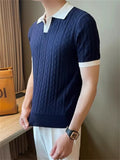 Men's Korean Style Contrast Color Short Sleeve Knit Polo Shirts