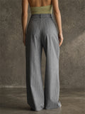 Women High Waist Pinstripe Wide Leg Pleated Office Pants