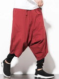 Men's Cotton Linen Solid Color Drop Crotch Capri Pants