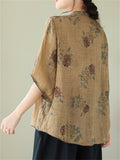 Comfy Chinese Style Summer Female O-Neck Ramie Shirt