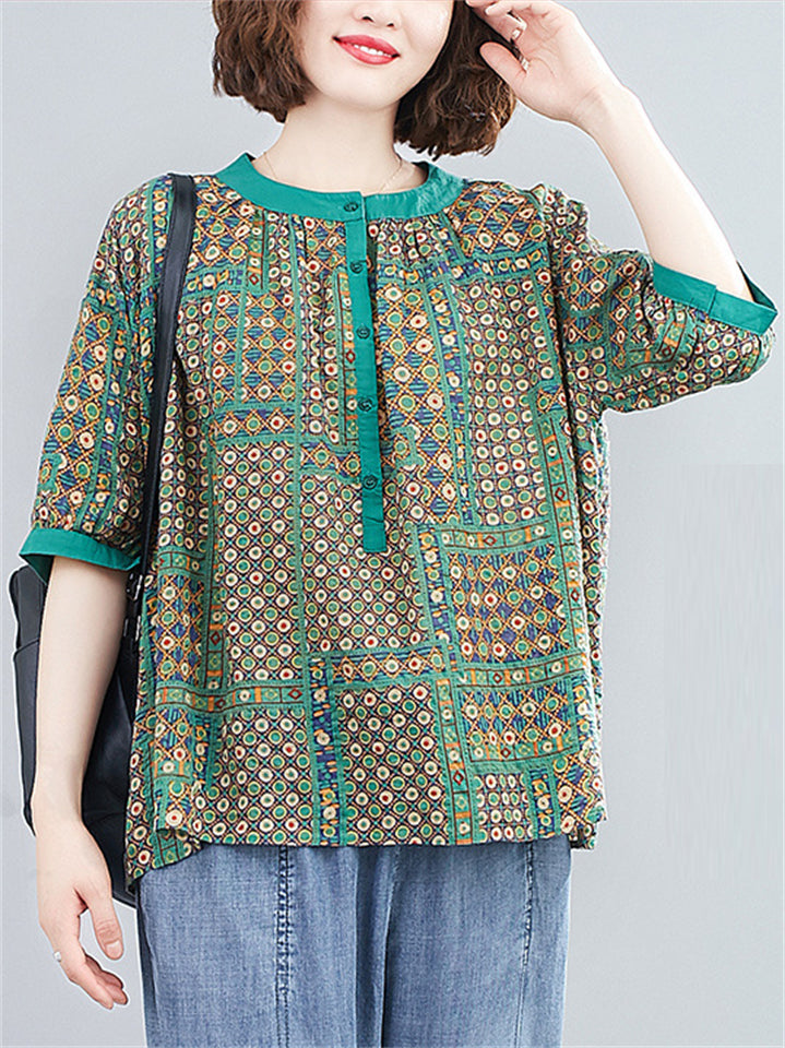 Women's Loose Casual Geometric Print Short Sleeve Shirts