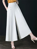 Women's High Waist Wide Leg Flowy Palazzo Pants with Buttons