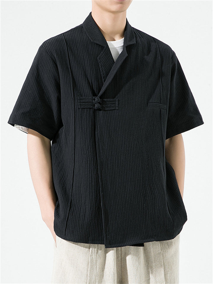 Chinese Style Retro Cotton Linen Short Sleeve Shirt for Men