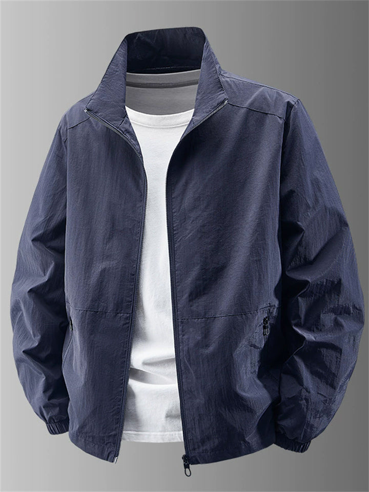 ‌Men's Lightweight Stand Collar Zipper Jacket with Pockets Casual Wear