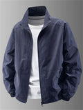 ‌Men's Lightweight Stand Collar Zipper Jacket with Pockets Casual Wear