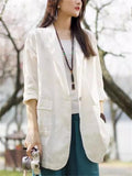 Women's Casual Solid Color Long Sleeve Suit Collar Jacket