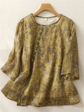 Women's Summer Casual Floral Print Embroidery 3/4 Sleeve Shirt