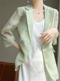 Women's Satin Single Breasted 3/4 Sleeve Suit Jacket