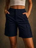 Womens High Waisted Utility Pockets Cargo Bermuda Shorts