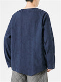 Chinese Zen Style Men's Long Sleeve Round Neck Shirts with Button Details