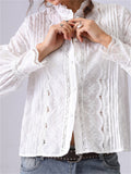 Women's French Style Elegant Embroidery Long Sleeve Lace Shirts