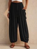 Womens Casual Cotton Linen High Waisted Lantern Pants