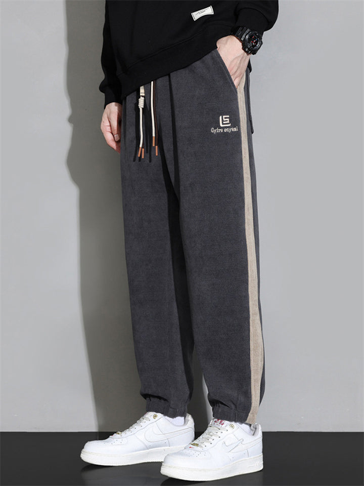 ‌Men's Corduroy Loose Fit Casual Jogger Sweatpants with Side Stripes