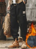 ‌Men's Retro Loose Fit Denim Workwear Jogger Pants with Utility Pockets