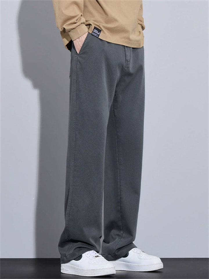 Autumn Casual Elastic Waist Loose Fit Straight Leg Pants for Men Daily Wear
