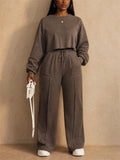 Women Casual 2 Piece Set Cropped Crewneck Oversized Sweatsuit