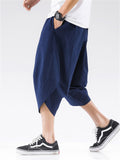 Men's Hem Side Slit Kung Fu Training Cropped Pants