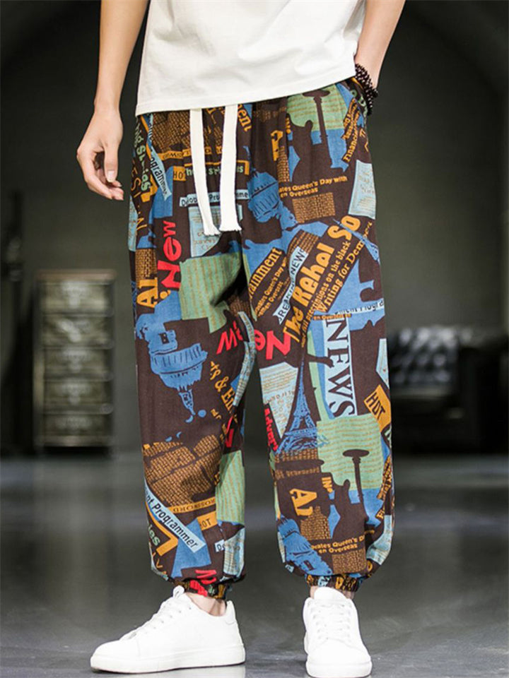 Men's Summer Trendy Print Drawstring Harem Lantern Pants
