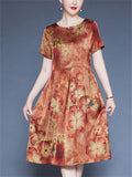 Women's Loose  Floral Print O-neck Short Sleeve Dress
