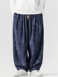 Chinese Style Loong and Phoenix Jacquard Corduroy Loose Fit Harem Pants
