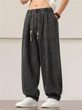 Men's Comfy Retro Trendy Solid Color Drawstring Wide Leg Denim Pants