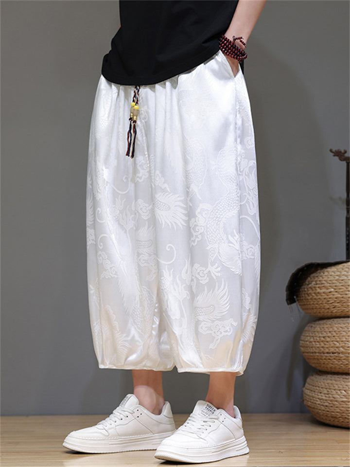 Men's Cool Casual Loong Print Wide Leg Cropped Pants