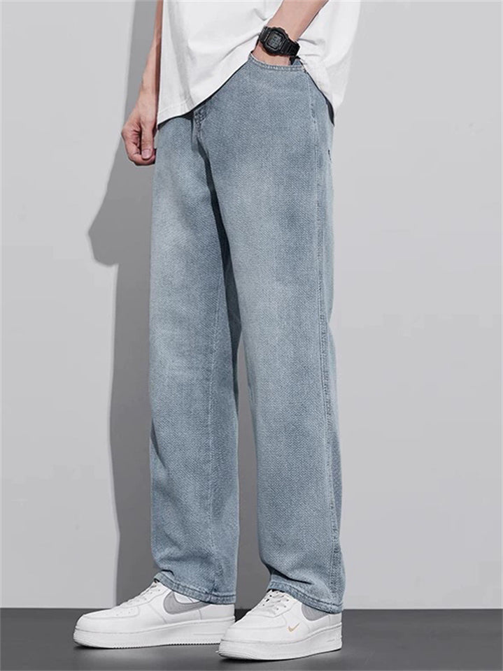 Men's High Street Soft Drape Light Blue Straight Leg Denim Jeans
