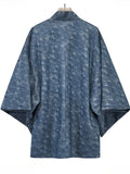 Retro Blue Zen Style Print Faux Suede 3/4 Sleeve Cardigan for Men