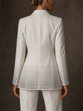 Women Rhinestone Double Breasted Slit Hem Blazer Jacket