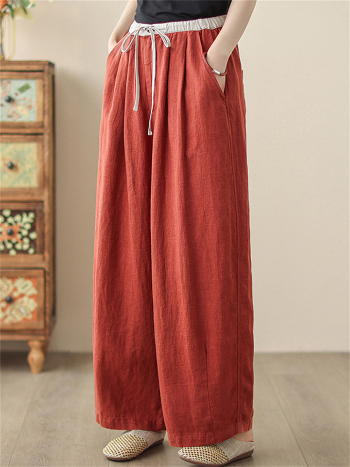 Women's Solid Color Elastic Waist Straight Wide Leg Pants