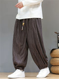 Men's Chinese Style Corduroy Elastic Waist Loose Fit Bloomer Pants