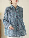 Women's Retro Print Lapel Long Sleeve Shirts