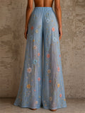 Womens Summer Floral Tie Dye Wide Leg Mesh Sheer Boho Pants