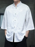 Men's Summer Casual Chinese Style Clouds Jacquard Half Sleeve TangSuit Shirt