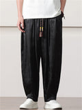Men's Retro Chinese Style Plum Blossom and Bamboo Print Wide Leg Pants