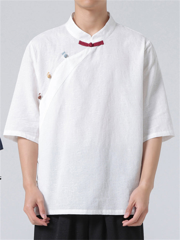 Men's Chinese Style Retro Stand Collar Short Sleeve Shirts