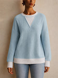 Women Loose Ribbed Color Block Pullover Casual Sweatshirts