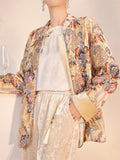 Oriental Embroidery Button Pocket Sequin Women's Jackets Stand Collar
