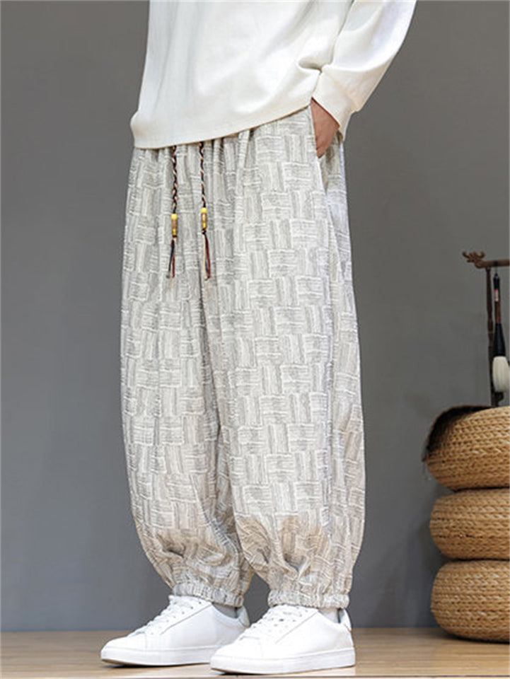 Men's Chinese Style Corduroy Elastic Waist Loose Fit Bloomer Pants