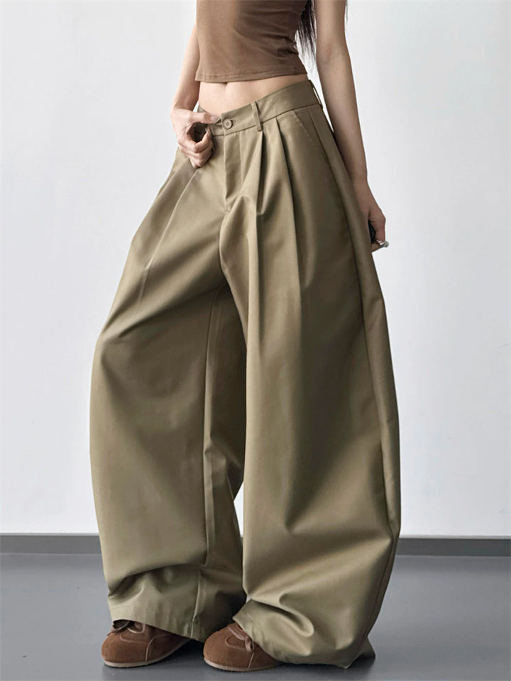 Women's Oversized Baggy Wide Leg Buttoned Casual Pants