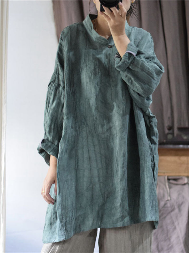 Women's Retro Loose Linen Distressed Long Sleeve Shirts