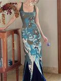 Women's Slim Elastic Square Neck Sleeveless Backless Maxi Dress