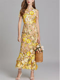 Elegant 3D Floral Embroidery Women's Sabrina Neckline Maxi Dress