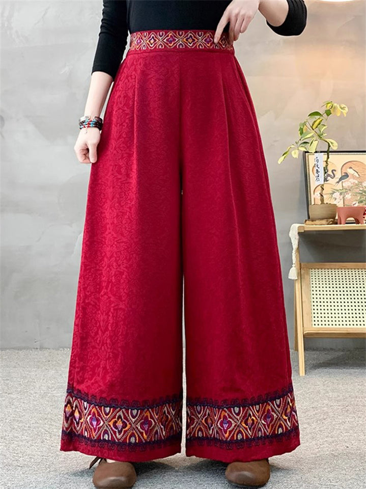 Women's Ethnic Trimmings Embroidered High Rise Wide Leg Pants