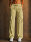 Women High Waist Drawstring Wide Leg Baggy Cargo Pants