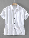 Men's Summer Casual Ramie Cotton Solid Color Lapel Shirts