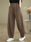 Women's Solid Color Cotton Linen Elastic Waist Wide Leg Pants