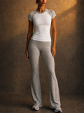 Womens 2 Piece Raglan Tee High Waisted Flare Leggings Set