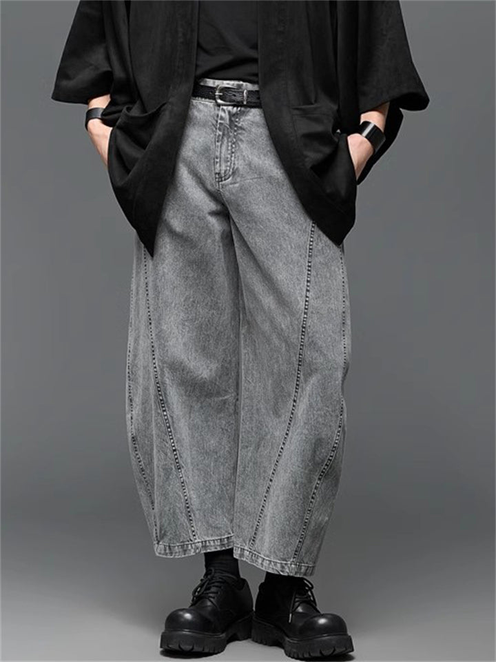 Japanese Style Retro Cotton Scimitar Cropped Jeans for Men